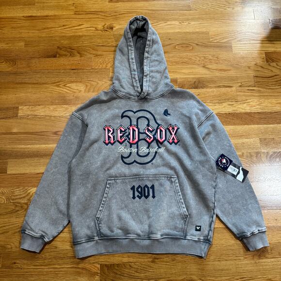 Boston Red Sox Heavy Metal Oversize Hoodie Mens M Washed Grey Sweatshirt NWT - Picture 1 of 6